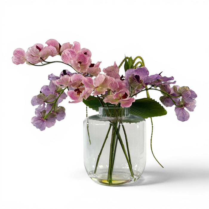 Vanda Pink and Lilac Arrangement in Glass Vase