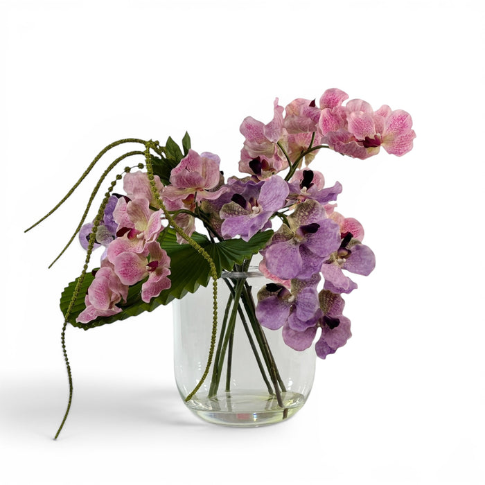 Vanda Pink and Lilac Arrangement in Glass Vase