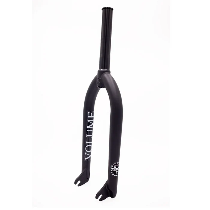 The Volume Jason Watts Smoko Fork, in black, stands out against the white background. Crafted from 4130 heat-treated CRMO with investment cast dropouts, it embodies durability and precision for riders seeking reliability.
