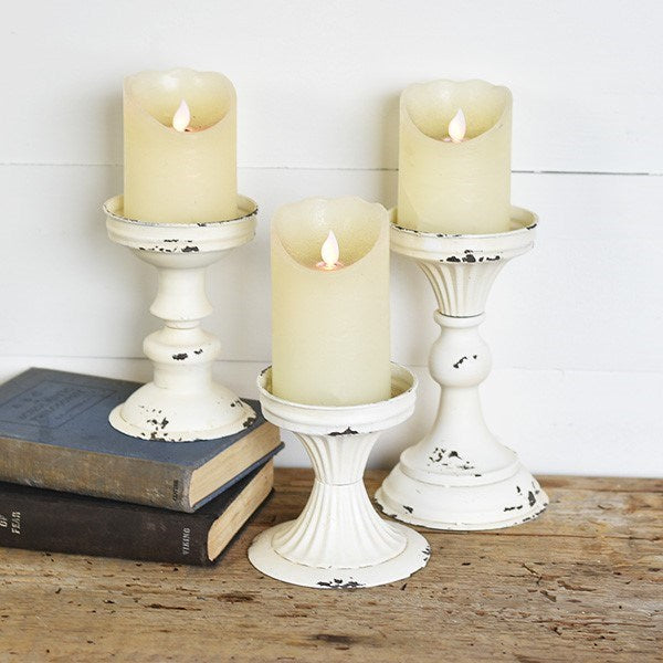 White Enamel Candlestick Set