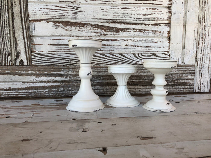 White Enamel Candlestick Set