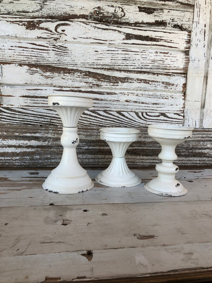 White Enamel Candlestick Set
