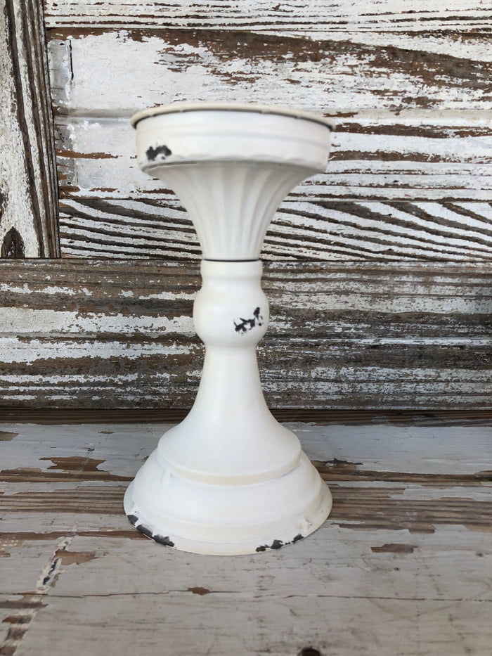 White Enamel Candlestick Set