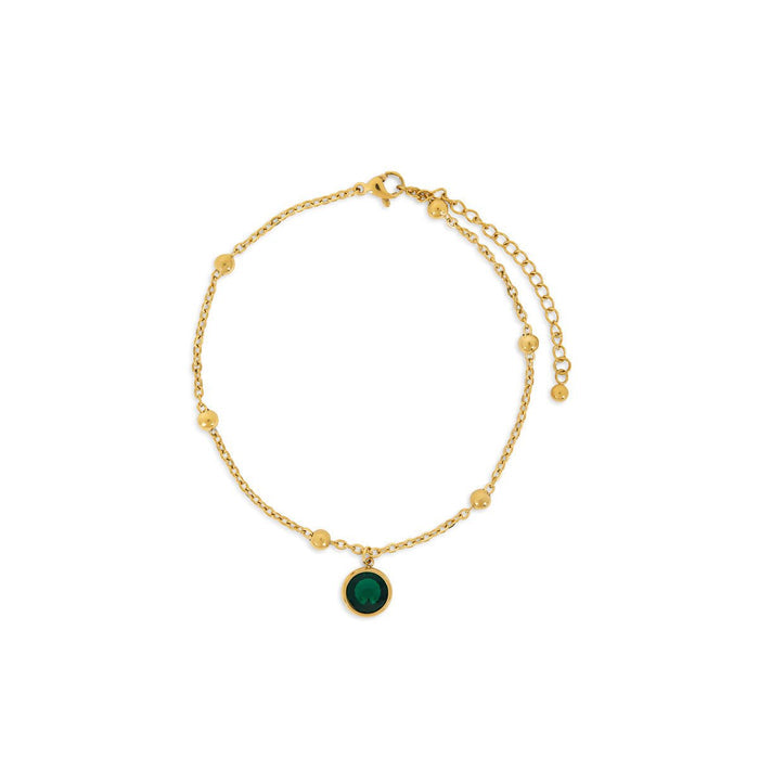 Women's Stainless Steel 18K Gold-Plated Anklet – Emerald Pendant, Dainty – Meiva anklet