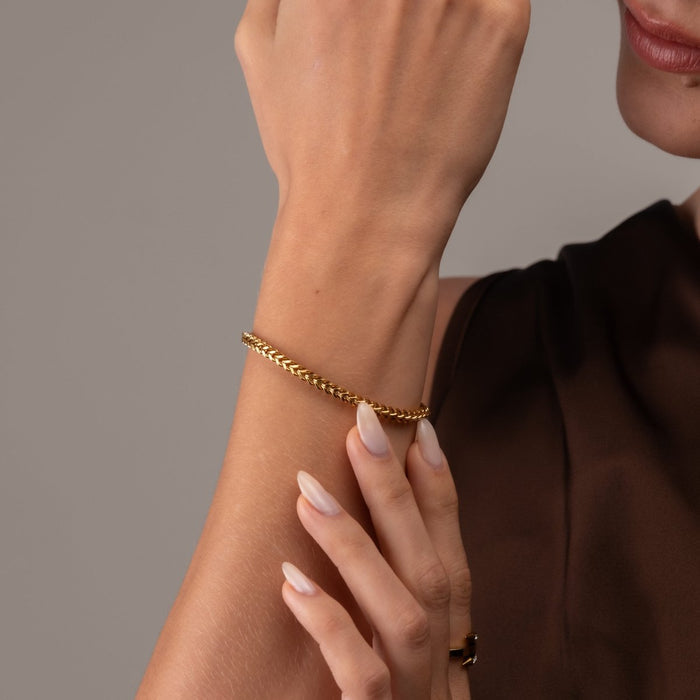 Women's Stainless Steel 18K Gold-Plated Bracelet – Adjustable Woven, Statement – Meiva bracelet view 2