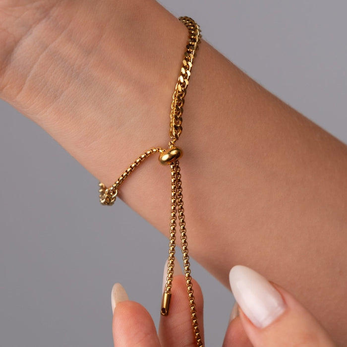 Women's Stainless Steel 18K Gold-Plated Bracelet – Adjustable Woven, Statement – Meiva bracelet view 3
