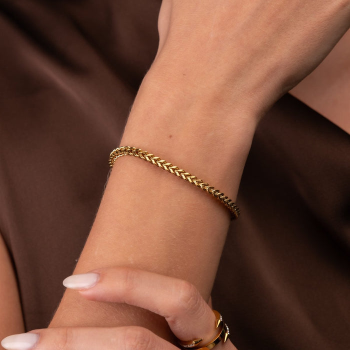 Women's Stainless Steel 18K Gold-Plated Bracelet – Adjustable Woven, Statement – Meiva bracelet view 4