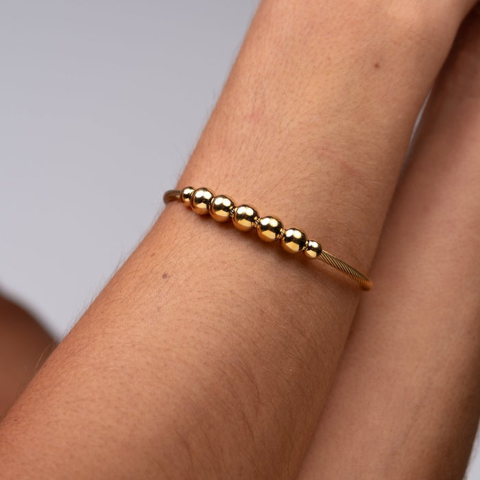 Women's Stainless Steel 18K Gold-Plated Bracelet – Bangle Adjustable Anti-Stress Sphere Cuff – Meiva bracelet view 6