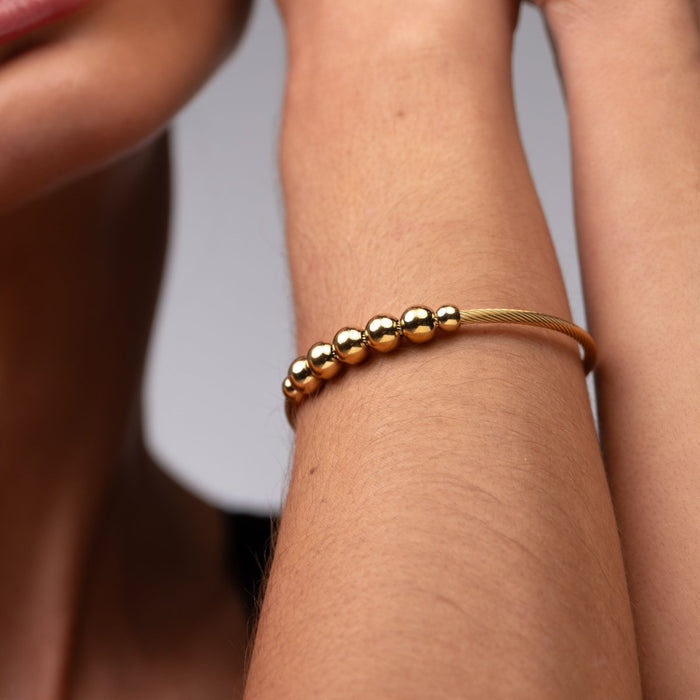 Women's Stainless Steel 18K Gold-Plated Bracelet – Bangle Adjustable Anti-Stress Sphere Cuff – Meiva bracelet view 8