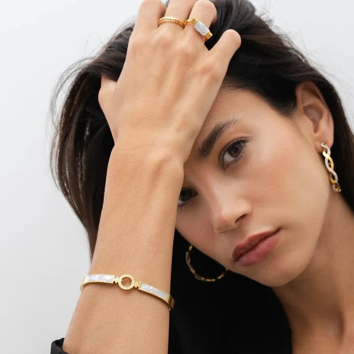 Women's Stainless Steel 18K Gold-Plated Bracelet – Bangle Aura Cuff, Dainty – Meiva bracelet view 2