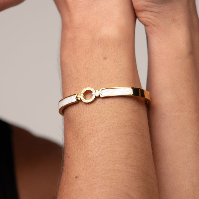Women's Stainless Steel 18K Gold-Plated Bracelet – Bangle Aura Cuff, Dainty – Meiva bracelet view 3