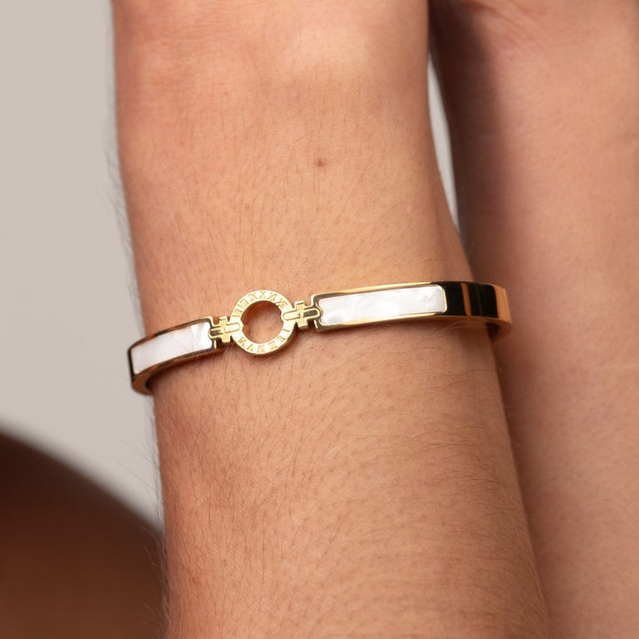 Women's Stainless Steel 18K Gold-Plated Bracelet – Bangle Aura Cuff, Dainty – Meiva bracelet view 4