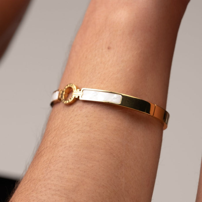 Women's Stainless Steel 18K Gold-Plated Bracelet – Bangle Aura Cuff, Dainty – Meiva bracelet view 5