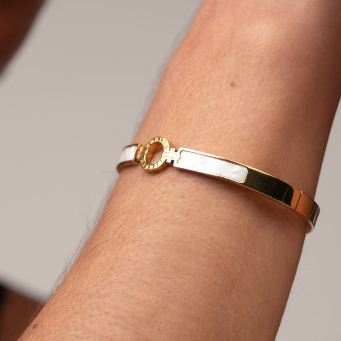 Women's Stainless Steel 18K Gold-Plated Bracelet – Bangle Aura Cuff, Dainty – Meiva bracelet view 6