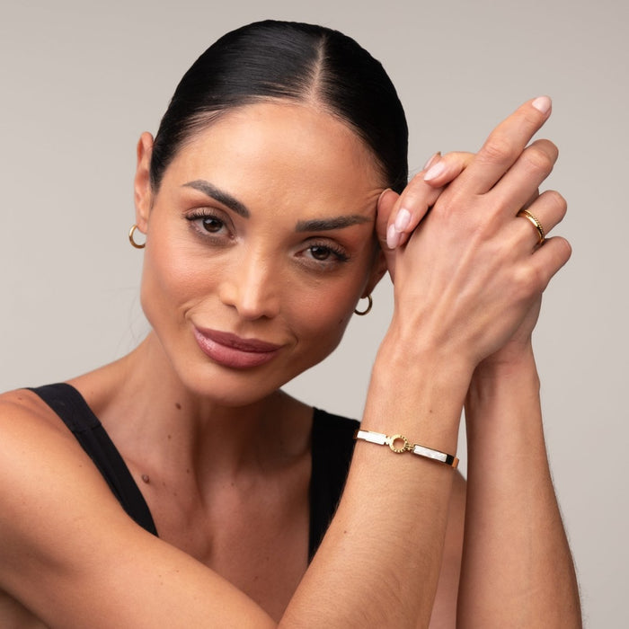 Women's Stainless Steel 18K Gold-Plated Bracelet – Bangle Aura Cuff, Dainty – Meiva bracelet view 7