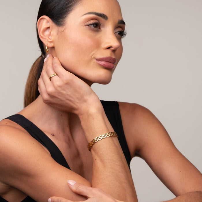 Women's Stainless Steel 18K Gold-Plated Bracelet – Bangle Blogger Cuff, Layered – Meiva bracelet view 3