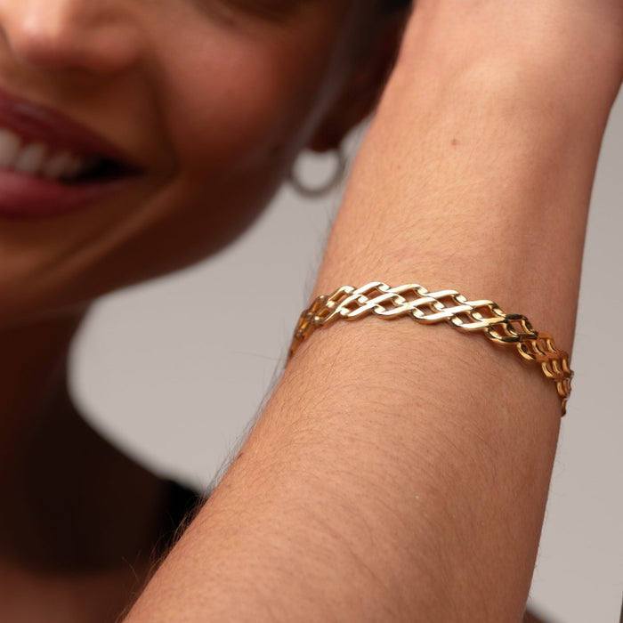 Women's Stainless Steel 18K Gold-Plated Bracelet – Bangle Blogger Cuff, Layered – Meiva bracelet view 5