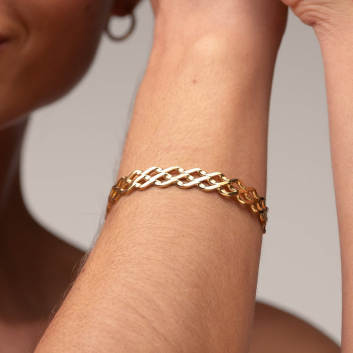 Women's Stainless Steel 18K Gold-Plated Bracelet – Bangle Blogger Cuff, Layered – Meiva bracelet view 8