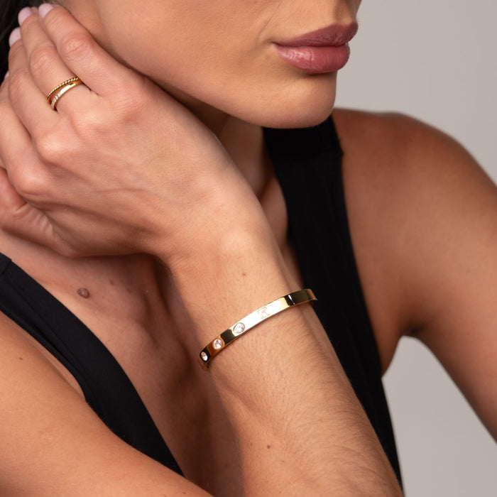 Women's Stainless Steel 18K Gold-Plated Bracelet – Bangle Catherine, Layered – Meiva bracelet view 5