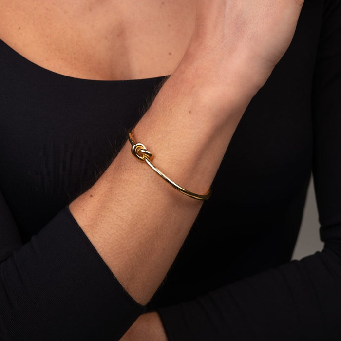 Women's Stainless Steel 18K Gold-Plated Bracelet – Bangle Central Knot Cuff – Meiva bracelet view 3