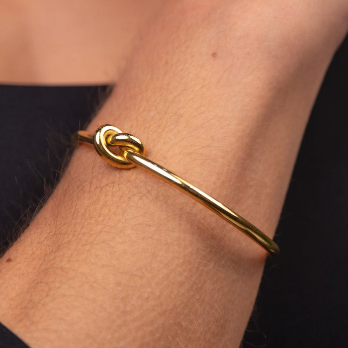 Women's Stainless Steel 18K Gold-Plated Bracelet – Bangle Central Knot Cuff – Meiva bracelet view 4
