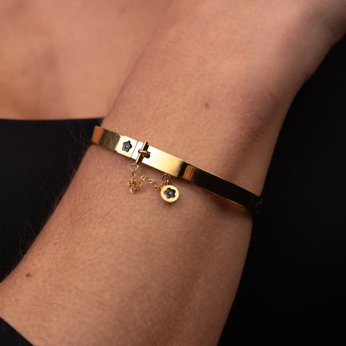 Women's Stainless Steel 18K Gold-Plated Bracelet – Bangle Charme Cuff, Dainty – Meiva bracelet view 2