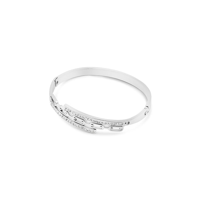 Women's Stainless Steel 18K Gold-Plated Bracelet – Bangle Donatela Silver, Layered – Meiva bracelet