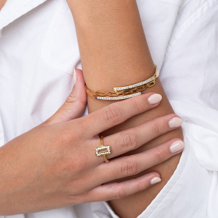 Women's Stainless Steel 18K Gold-Plated Bracelet – Bangle Donatela, Statement – Meiva bracelet view 2