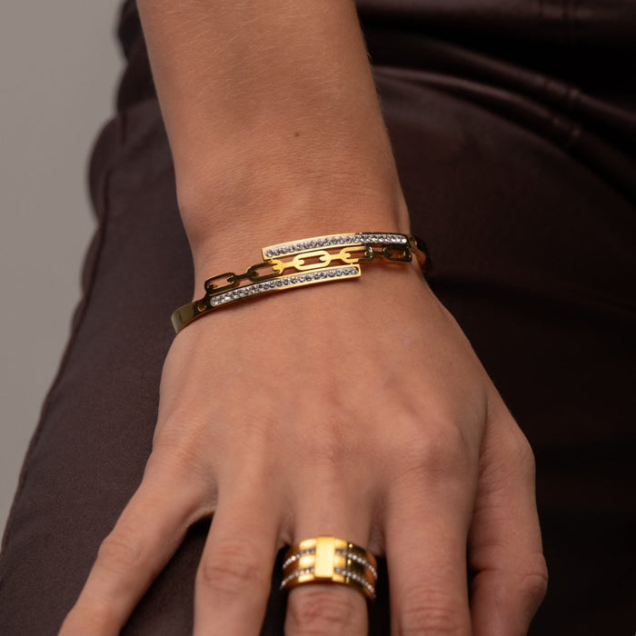 Women's Stainless Steel 18K Gold-Plated Bracelet – Bangle Donatela, Statement – Meiva bracelet view 6