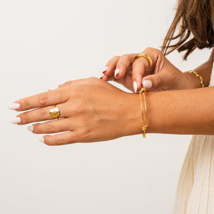 Women's Stainless Steel 18K Gold-Plated Bracelet – Bangle Eva Delicate, Dainty – Meiva bracelet view 2