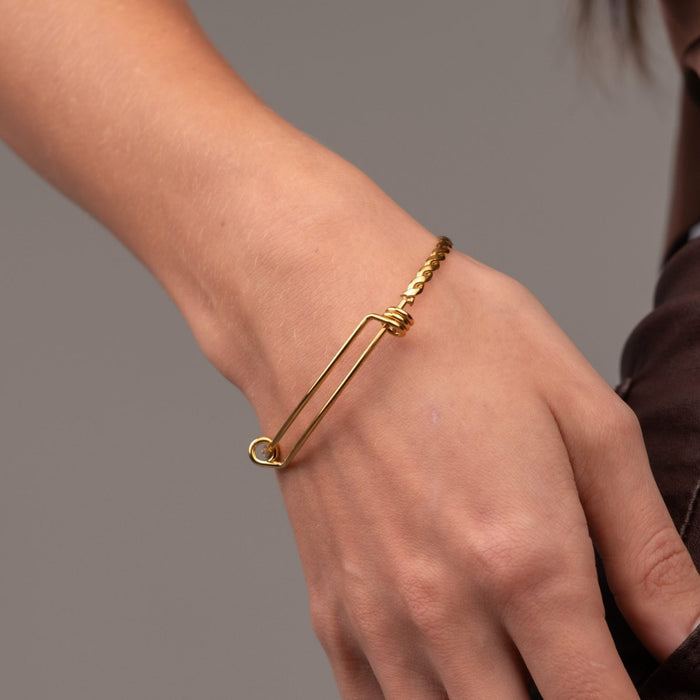 Women's Stainless Steel 18K Gold-Plated Bracelet – Bangle Eva Delicate, Dainty – Meiva bracelet view 3