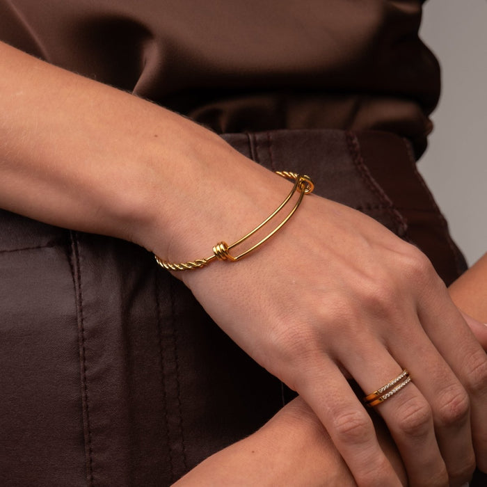 Women's Stainless Steel 18K Gold-Plated Bracelet – Bangle Eva Delicate, Dainty – Meiva bracelet view 4