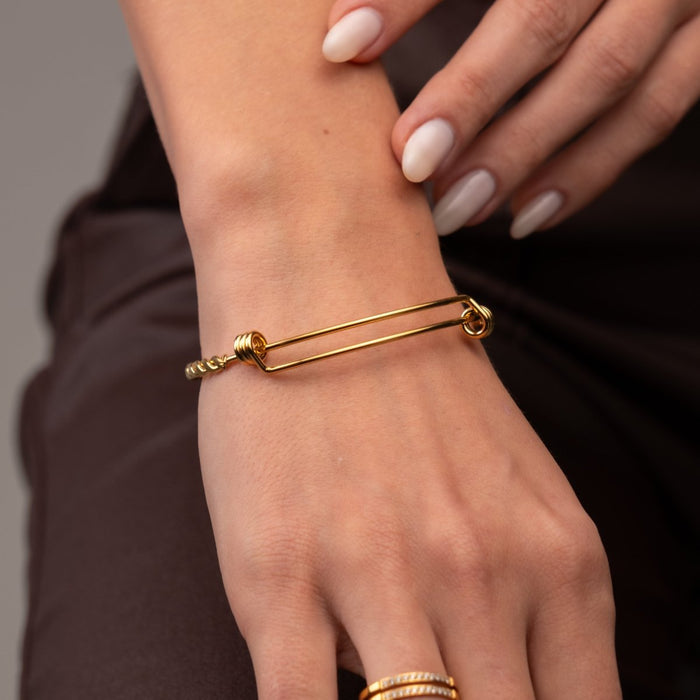 Women's Stainless Steel 18K Gold-Plated Bracelet – Bangle Eva Delicate, Dainty – Meiva bracelet view 5