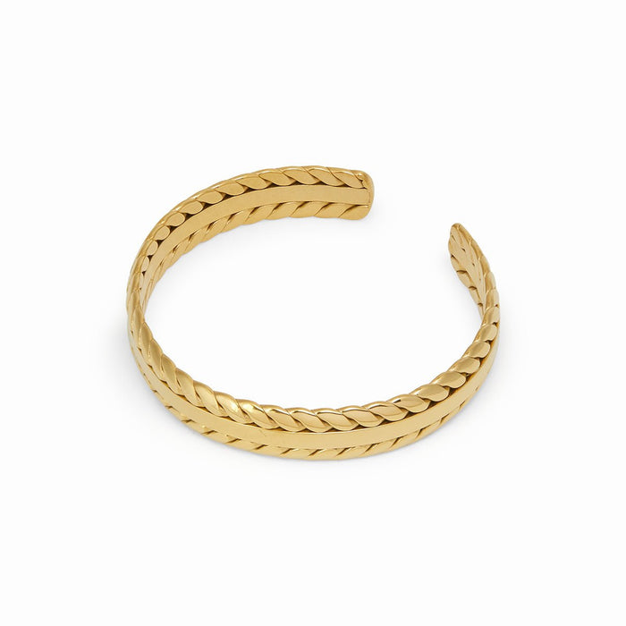 Women's Stainless Steel 18K Gold-Plated Bracelet – Bangle Golden Leaves Cuff, Dainty – Meiva bracelet