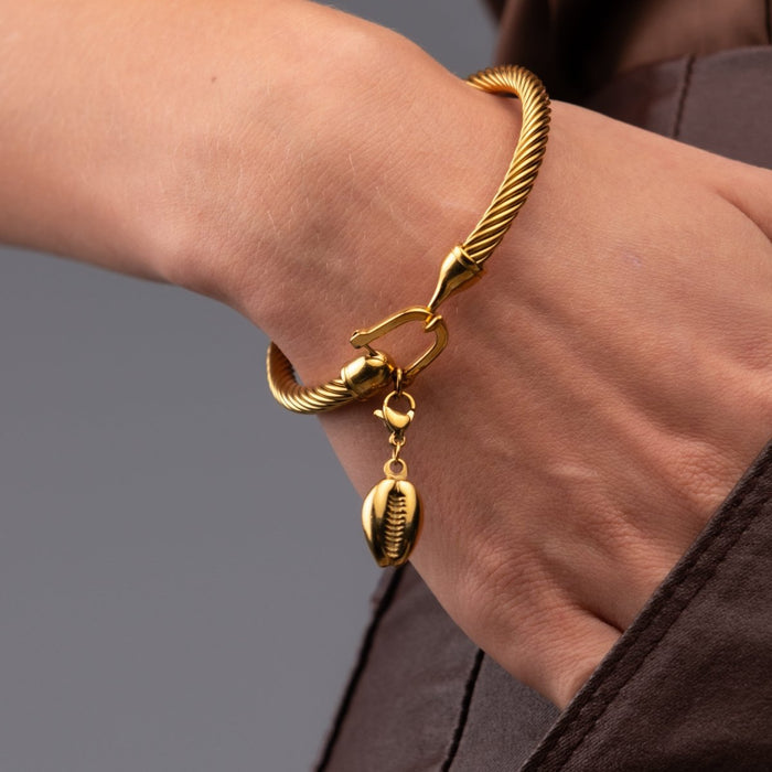 Women's Stainless Steel 18K Gold-Plated Bracelet – Bangle Hana Shell Cuff, Layered – Meiva bracelet view 3
