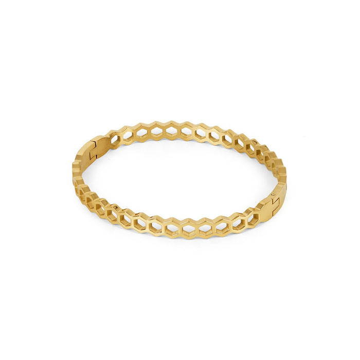 Women's Stainless Steel 18K Gold-Plated Bracelet – Bangle Honeycomb Cuff – Meiva bracelet