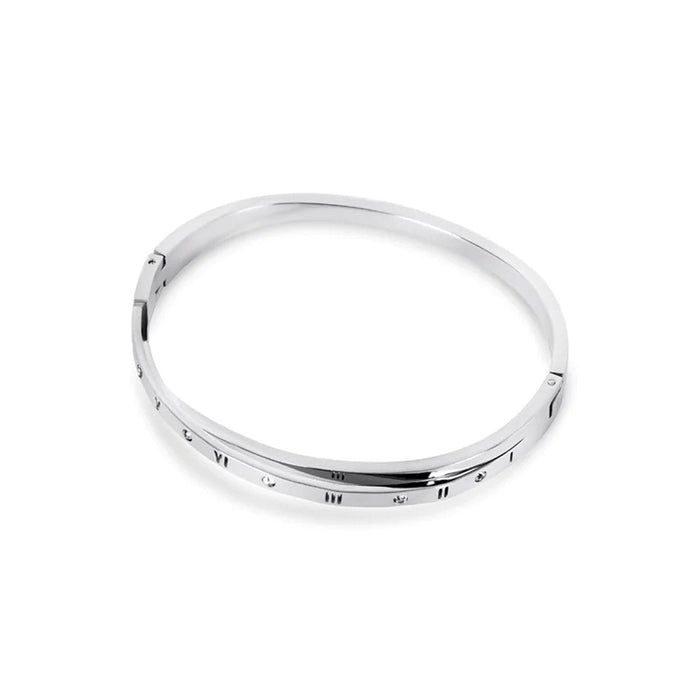 Women's Stainless Steel 18K Gold-Plated Bracelet – Bangle Interlaced Roman Numerals Cuff Silver, Dainty – Meiva bracelet