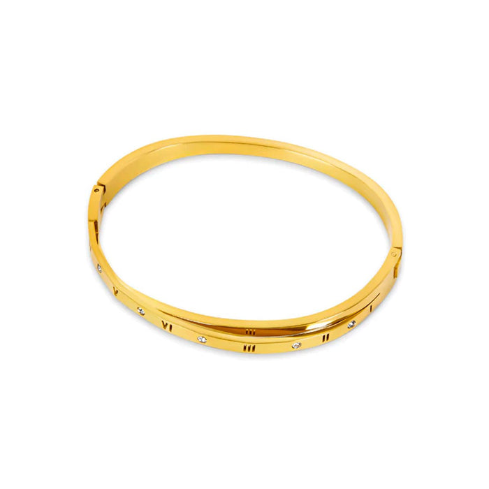 Women's Stainless Steel 18K Gold-Plated Bracelet – Bangle Interlaced Roman Numerals Cuff, Layered – Meiva bracelet