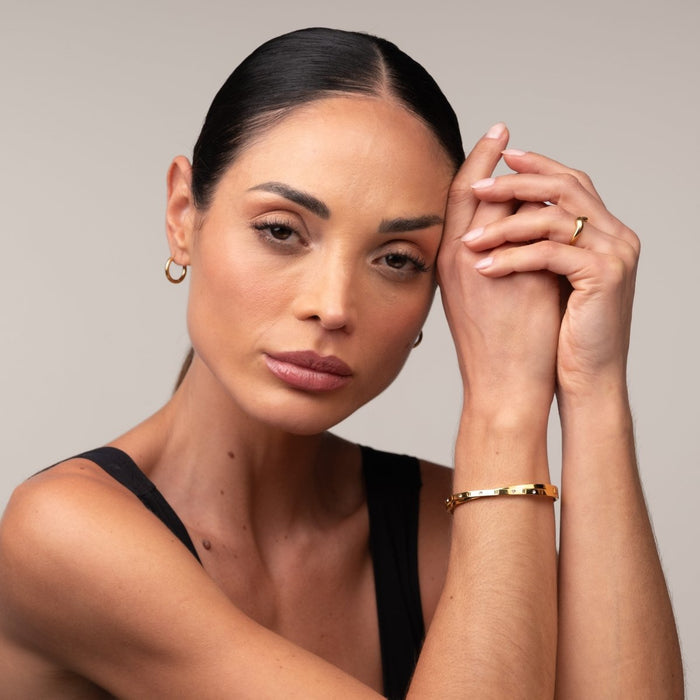 Women's Stainless Steel 18K Gold-Plated Bracelet – Bangle Interlaced Roman Numerals Cuff, Layered – Meiva bracelet view 4