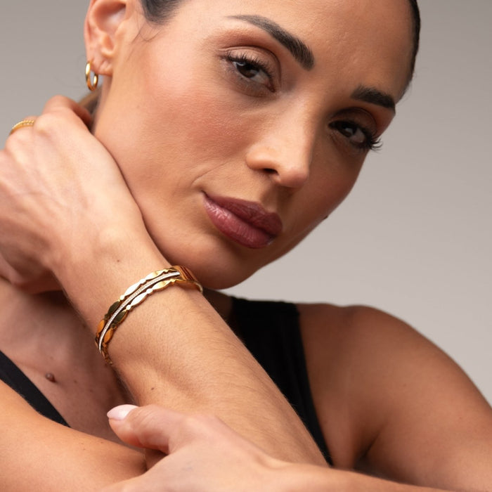 Women's Stainless Steel 18K Gold-Plated Bracelet – Bangle Madison, Layered – Meiva bracelet view 4