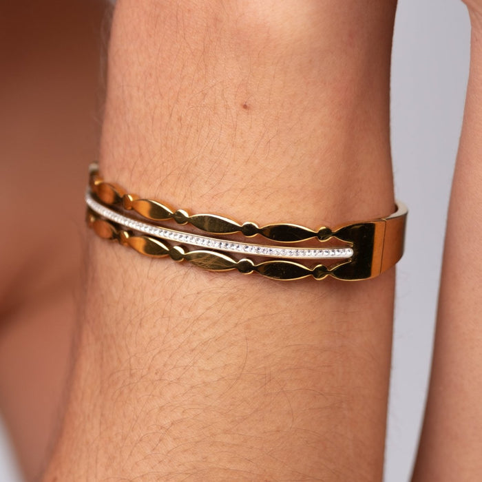Women's Stainless Steel 18K Gold-Plated Bracelet – Bangle Madison, Layered – Meiva bracelet view 5