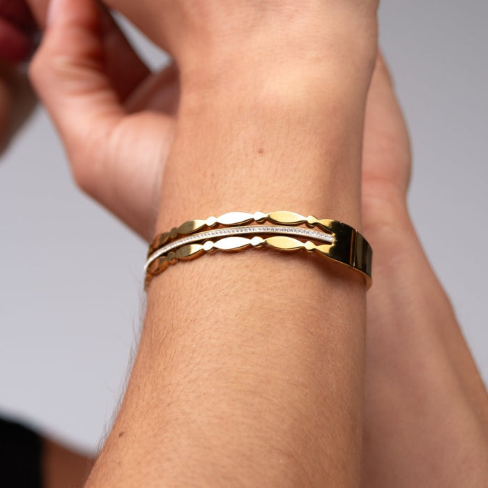 Women's Stainless Steel 18K Gold-Plated Bracelet – Bangle Madison, Layered – Meiva bracelet view 6