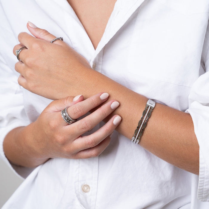 Women's Stainless Steel 18K Gold-Plated Bracelet – Bangle Madison Silver, Layered – Meiva bracelet view 3