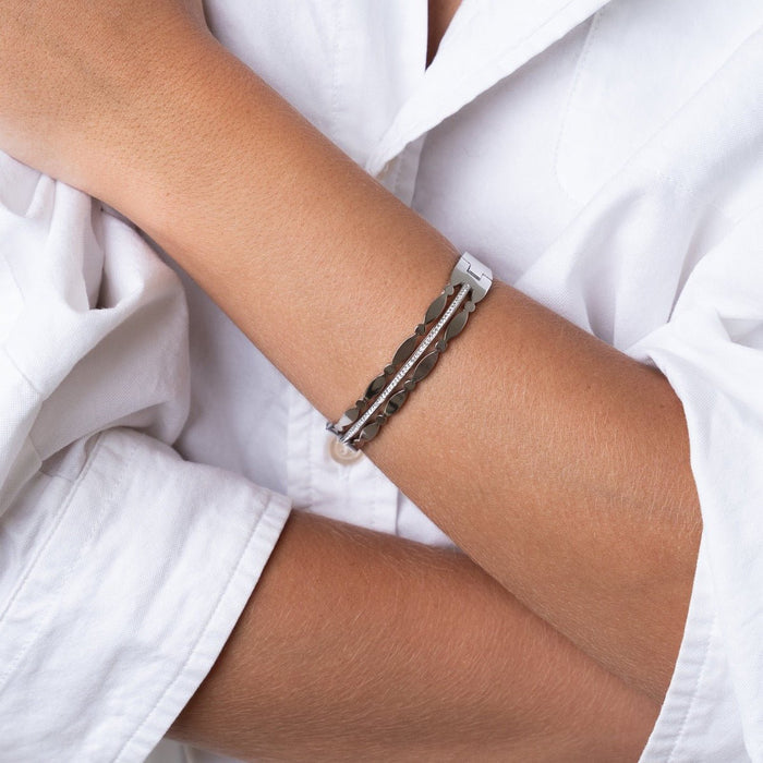 Women's Stainless Steel 18K Gold-Plated Bracelet – Bangle Madison Silver, Layered – Meiva bracelet view 4