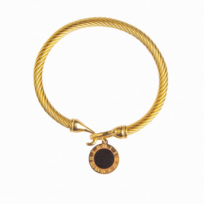 Women's Stainless Steel 18K Gold-Plated Bracelet – Bangle Onyx Charm Cuff – Meiva bracelet