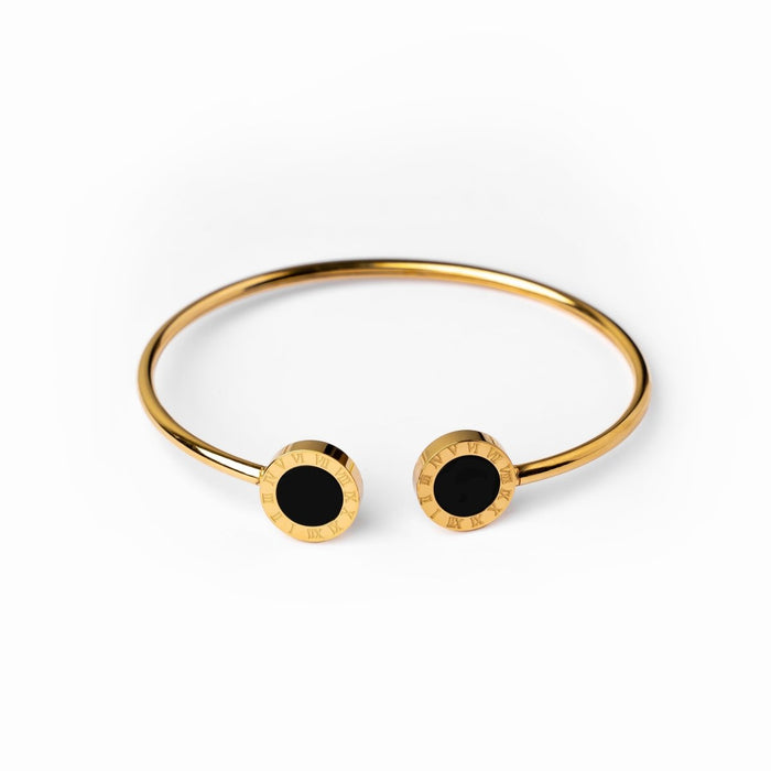 Women's Stainless Steel 18K Gold-Plated Bracelet – Bangle Onyx Cuff – Meiva bracelet
