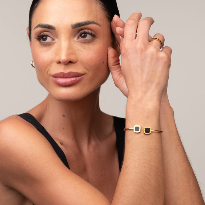 Women's Stainless Steel 18K Gold-Plated Bracelet – Bangle Onyx Cuff – Meiva bracelet view 5