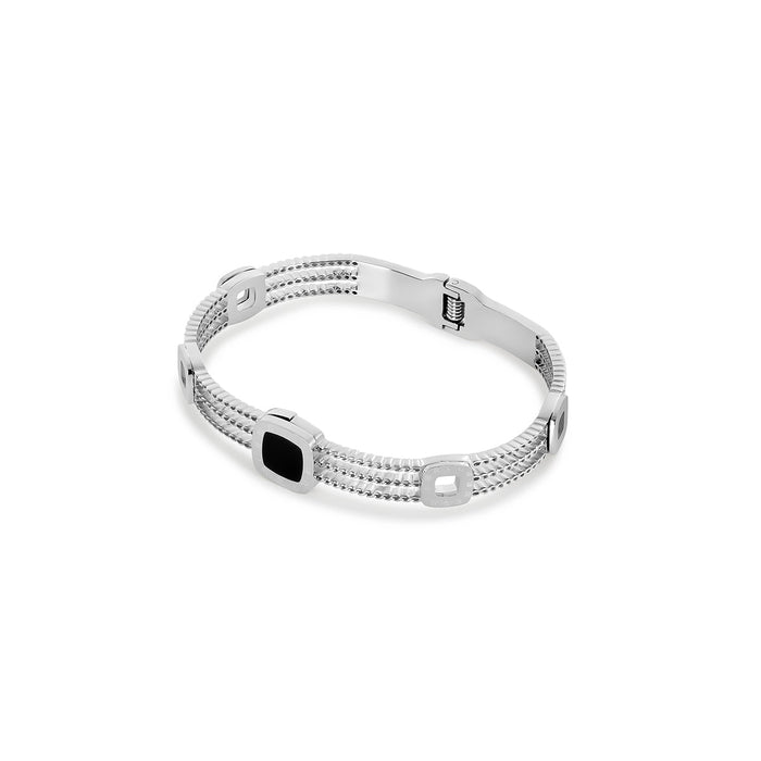 Women's Stainless Steel 18K Gold-Plated Bracelet – Bangle Onyx Summer Cuff Silver – Meiva bracelet