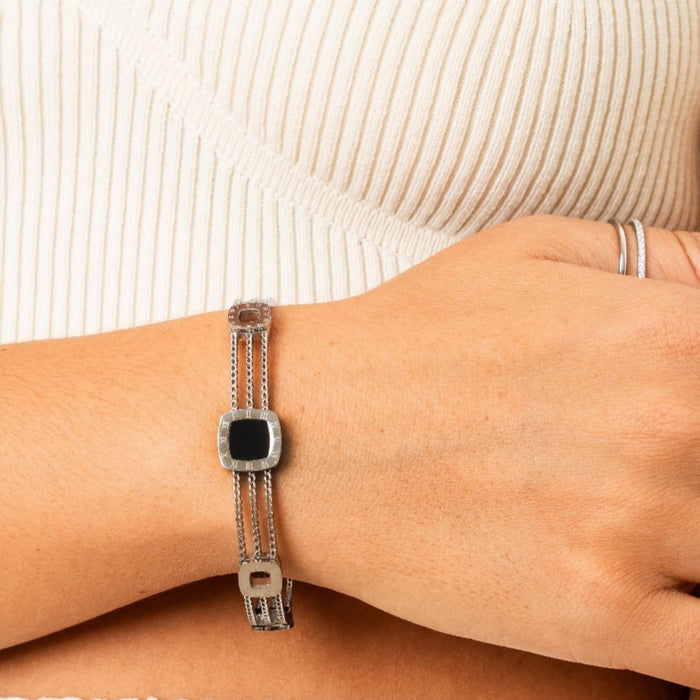 Women's Stainless Steel 18K Gold-Plated Bracelet – Bangle Onyx Summer Cuff Silver – Meiva bracelet view 2