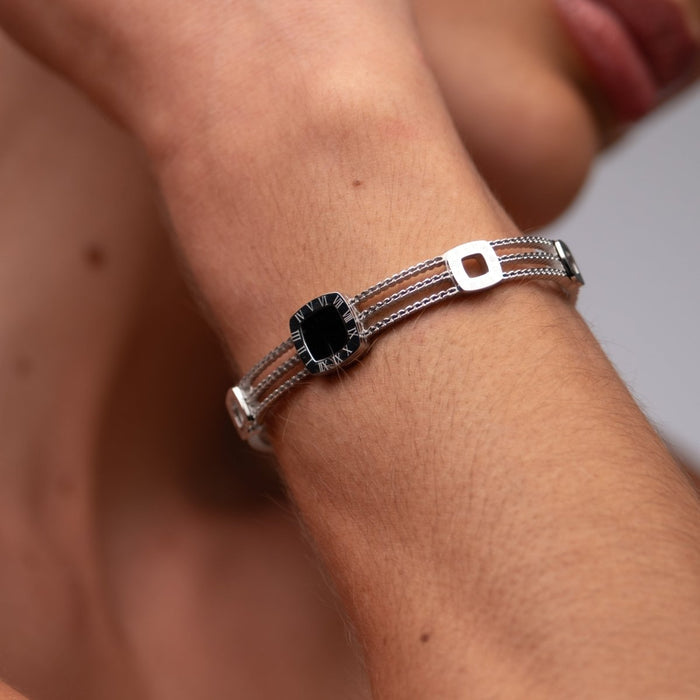 Women's Stainless Steel 18K Gold-Plated Bracelet – Bangle Onyx Summer Cuff Silver – Meiva bracelet view 3